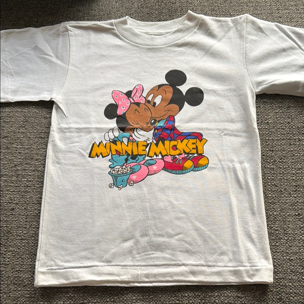 Vintage Disney White Tee with Minnie & Mickey Colorful Graphic